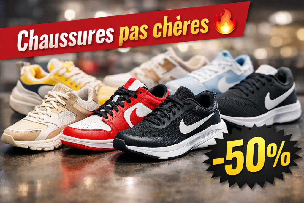 chaussures pas chères sneakers promo -50% économies shopping