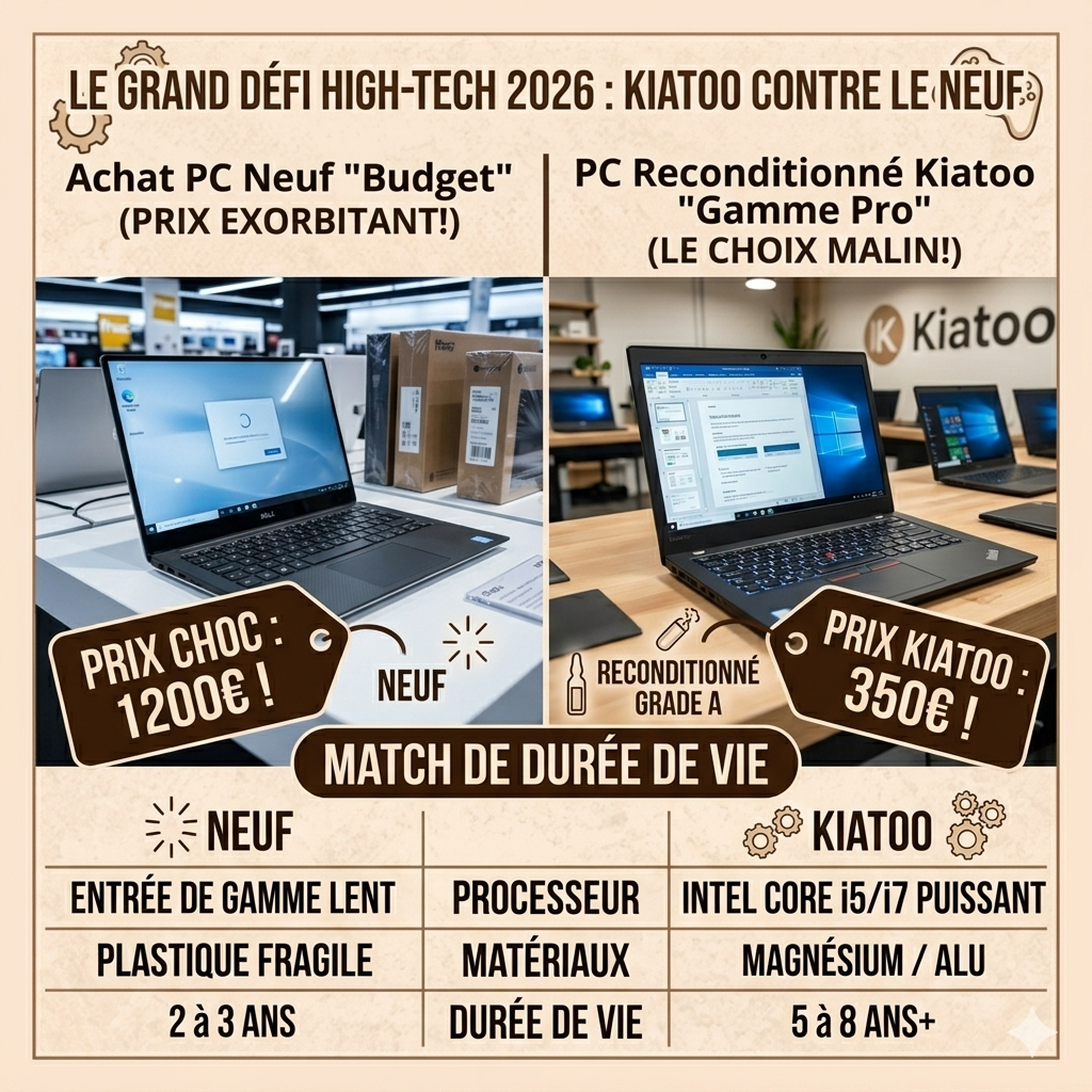 pc reconditionné 2026 comparatif avec pc neuf kiatoo