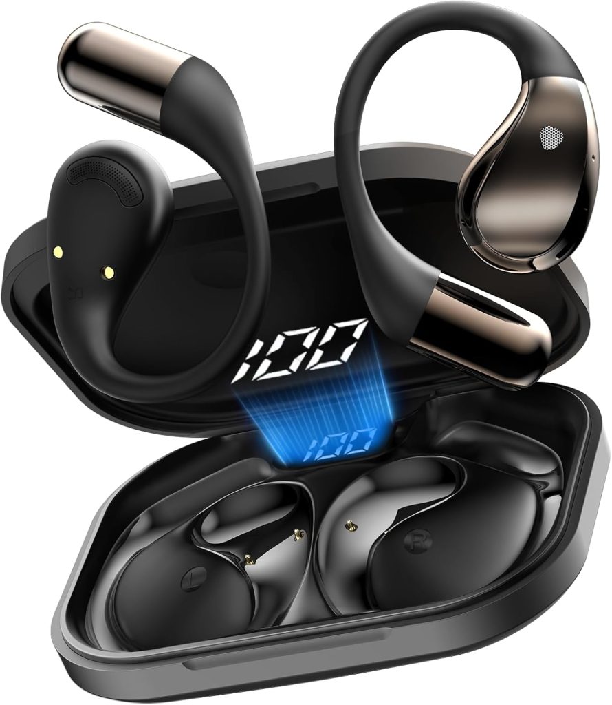 Écouteurs Open-Ear Conyat sans fil Bluetooth haute fidélité avec boîtier de charge blanc