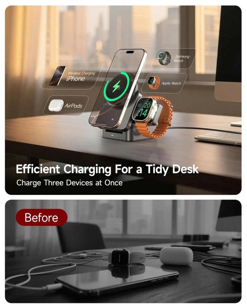 Code Promo ZEEHOO Foldtrack : Station de charge sans fil 3-en-1 pliable pour iPhone, Apple Watch et AirPods en promotion.