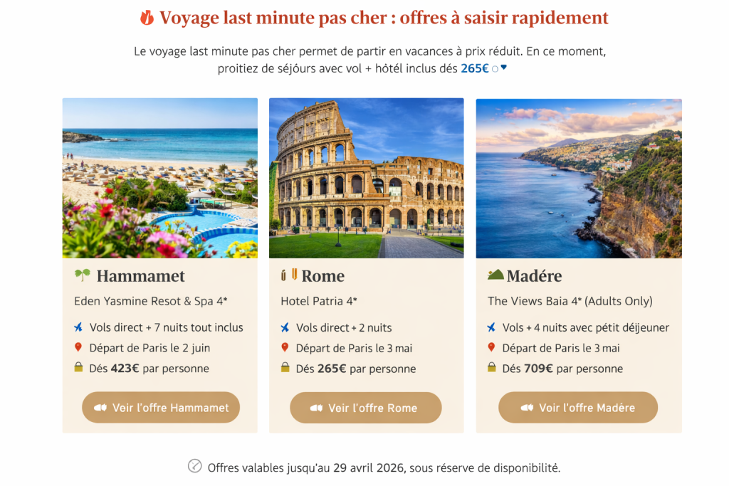 voyage last minute pas cher hammamet rome madere offres vacances pas cher