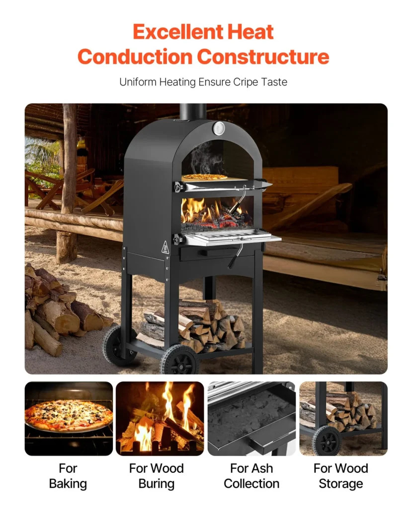 Four à pizza d'extérieur VEVOR à granulés de bois 12 pouces avec roues amovibles