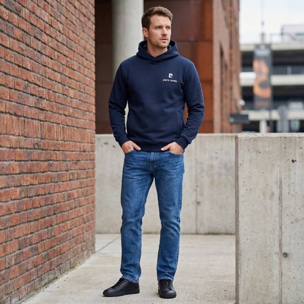 Sweat à capuche Pierre Cardin homme noir Hoodie molletonné en promo à 12,99€